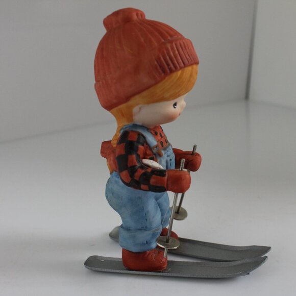 Enesco COUNTRY COUSINS GIRL SKIER Katie Katy 4" Porcelain Figurine Metal Skis - Picture 4 of 8